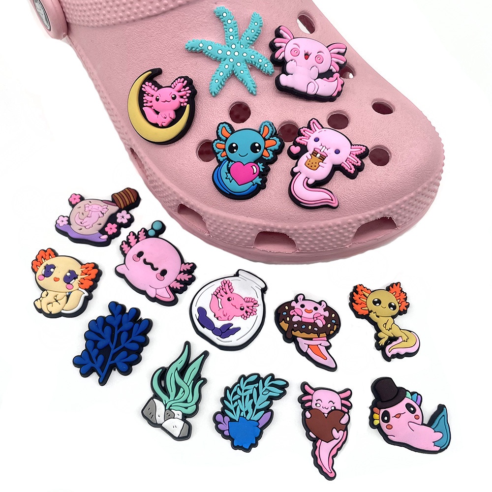 น่ารักน้ํา Jibits Croc Axolotl Crocs Charm สาหร่ายทะเล Crocs Jibbits Moon Jibbitz สําหรับเด็กอุปกรณ์