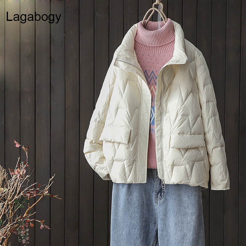 ผลิตภัณฑ์อย่างเป็นทางการLagabogy 2022 New Autumn Winter Coat Women Ultra Light White Duck Down Parka Short Loose Puffer  #1