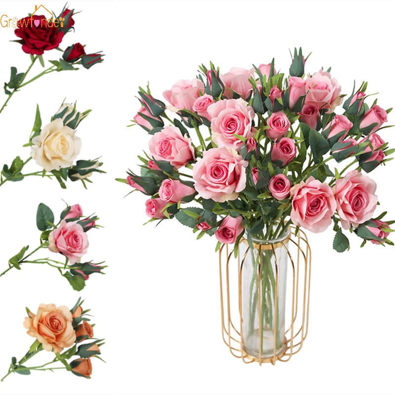 ช่อดอกกุหลาบปลอม 5 ดอก 1 ช่อ สําหรับตกแต่งงานแต่งงาน ออฟฟิศ บ้าน ดอกไม้ พร็อพถ่ายภาพ