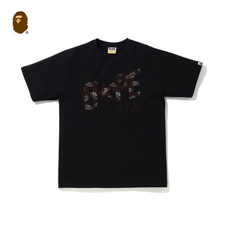 เสื้อยืดผ้าฝ้ายพิมพ์ลายขายดี HH BAPE ชายฤดูใบไม้ผลิ/ฤดูร้อนตัวอักษรและดาวพิมพ์ STA รองเท้าผ้าใบรูปแบบสีทึบแขนสั้นเสื้อยื