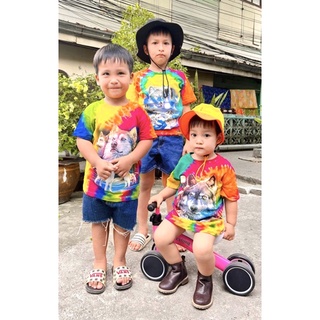 🌈เสื้อมัดย้อมเด็กขนาด 2-8 ขวบ ผ้าค้อตต้อนพิมพ์ลายหมาป่า