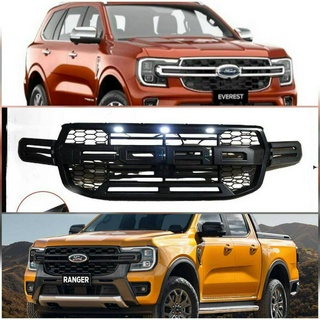 กระจังหน้าแต่งมีไฟ3จุด เรนเจอร์ FORD RANGER-ford everestปี2022-2023โลโก้ดำด้านรุ่น WT/SPORT/XLT**ครบจบในร้านเดียว**