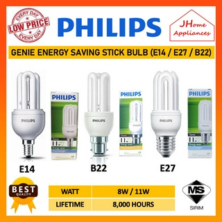 Philips GENIE หลอดประหยัดพลังงาน (ขนาดกะทัดรัด) - [ 8W / 11W / 18W ] [ E14 / E27 / B22 ] PHILIPS LAMPU MENTOL