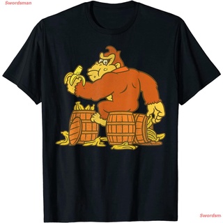 Tee เสื้อเด็กหญิง เสื้อยืดกีฬา Donkey Kong Eating Bananas On Barrel T-Shirt Mens Womens T-shirts