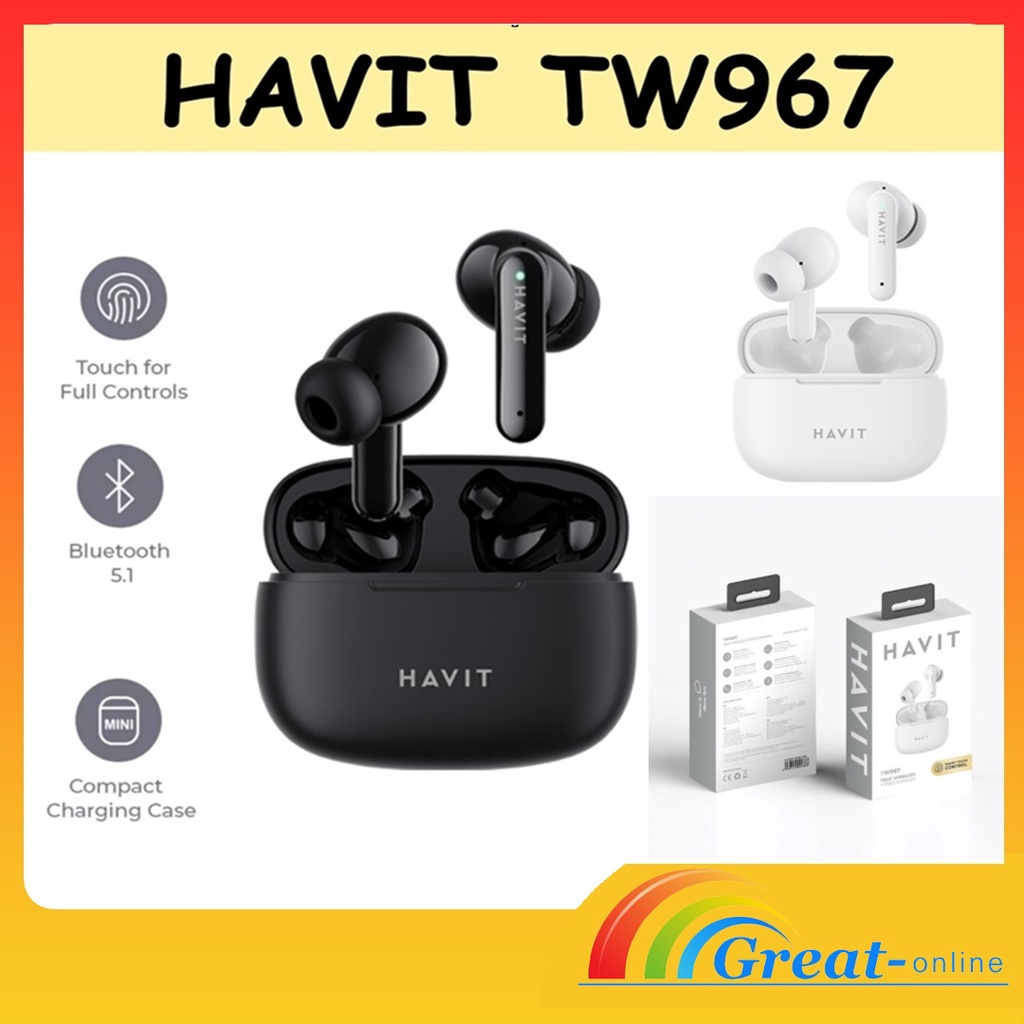 havit  Bluetooth รุ่น TW967  หูฟังบลูทูธ bluetooth สำหรับโทรศัพท์มือถือ แบบไร้สาย