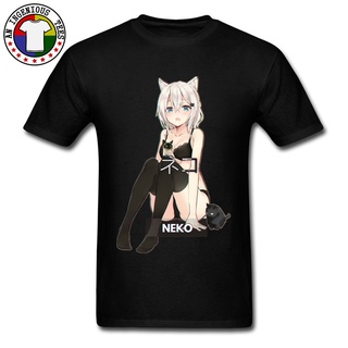 เสื้อยืดโอเวอร์ไซส์เสื้อยืดผ้าฝ้าย พิมพ์ลายการ์ตูนแมว Neko Waifu Ahegao Girl Otaku Senpai Nerdy Manga สไตล์ญี่ปุ่น ฮาราจ