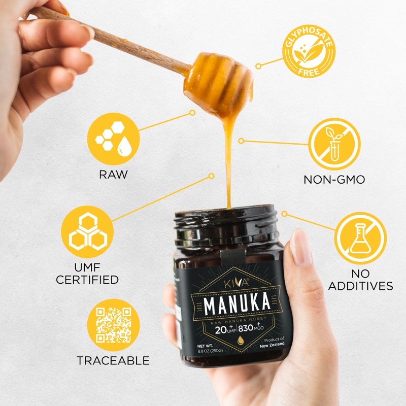 Kiva Manuka Honey UMF 20+ เทียบเท่า MGO 830+ น้ำผึ้งมานูก้า น้ำผึ้งฆ่าเชื้อโรค