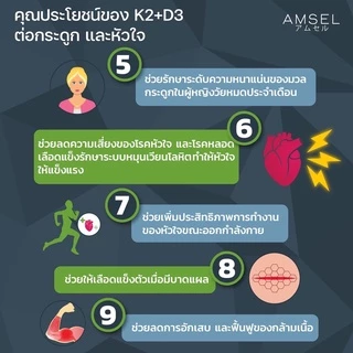 Amsel Vitamin K2+Vitamin D3 แอมเซล วิตามินเคทู พลัส วิตามินดีทรี บำรุงกระดูกและหัวใจ (30 แคปซูล)