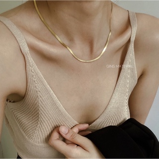 Layla herringbone necklace (18k + stainless steel) - สร้อยคอแบบแบนกว้าง 3 มิล มีให้เลือก 2 สี ทอง/เงิน