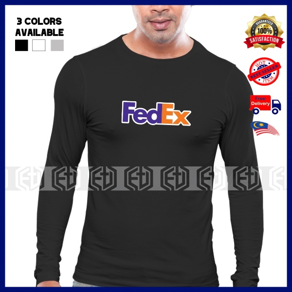 FedEx Express เสื้อยืดแขนยาว Courier Delivery Driver Rider Uniform T เสื้อ Tshirt Baju พิมพ์ผ้าฝ้าย 