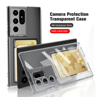 Card Holder Slot Clear Case For Samsung Galaxy S22 Ultra 5G Transparent Cover For Samsung S22 S21 Ultra Plus S20 FE 5G Case