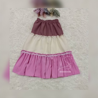 SK-A90 Long Skirt กระโปรงเด็กผู้หญิง กระโปรงรุ่นทูโทน 3ชั้นรอบเอว 22นิ้ว ยืดไม่เกิน 30นิ้ว ความยาว 26นิ้ว