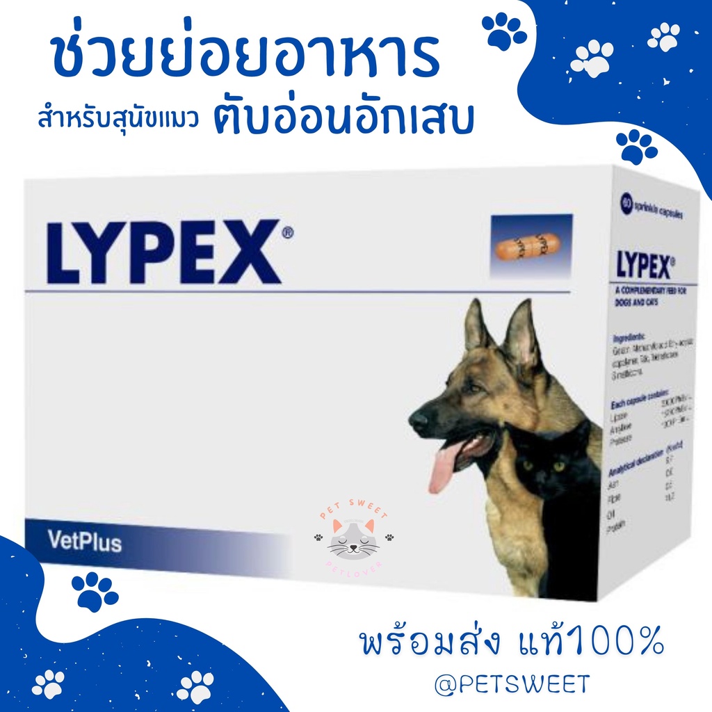 (พร้อมส่ง) Lypex ​ช่วยย่อยอาหารในสุนัขและแมว ตับอ่อนอักเสบ 60 แคปซูล Exp.09/2023