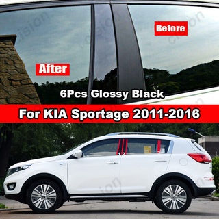 สติกเกอร์คาร์บอนไฟเบอร์ สีดํามันวาว สําหรับประตูหน้าต่างรถยนต์ KIA Sportage 2011-2016 6 ชิ้น