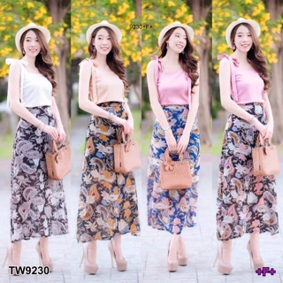 GN9230 **รบกวนสอบถามก่อนสั่งซื้อจ้า** Set 2 ชิ้น เสื้อสายเดี่ยวผูกไหล่ ผ้าโฟเวย์ มาพร้อม กระโปรง