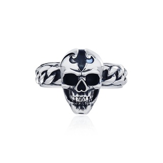 The Ultimate Skull Ring - Rebirth -Oversized แหวนเงินแท้ 925 แกะมือขัดเงาลงดำ ลายหัวกระโหลกเกิดใหม่ พร้อมสัญลักษณ์หัว Fierce-de-lis