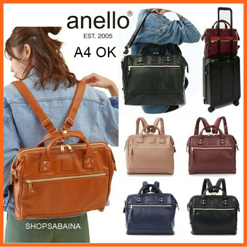 Anello แท้100% RETRO PU leather 3WAY Big Boston Shoulder bag Backpack กระเป๋า