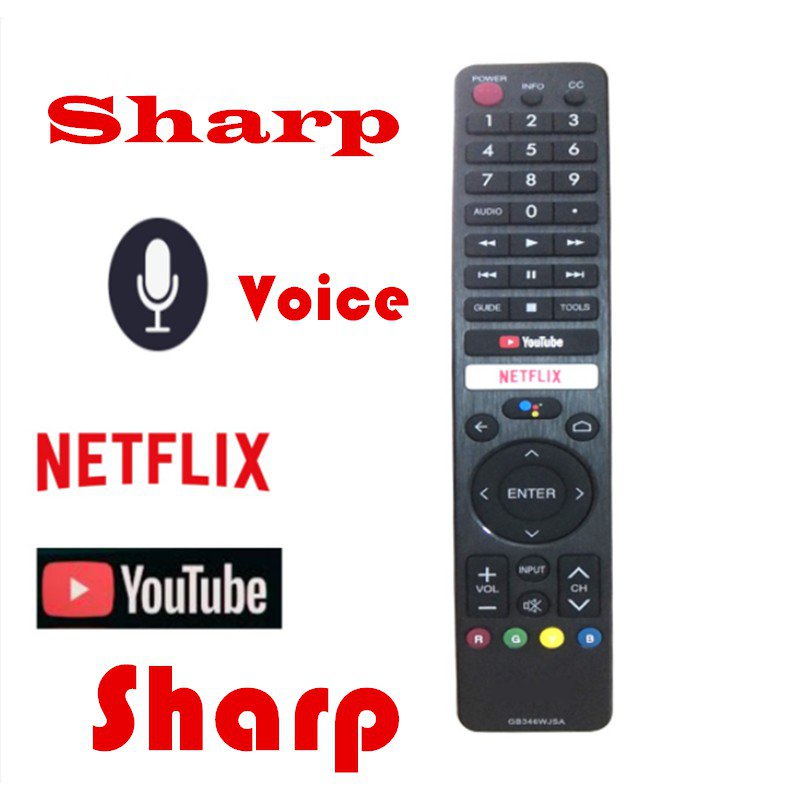 Sharp GB346WJSA รีโมตคอนโทรล แบบเปลี่ยน สําหรับ SHARP TV with Voice YouTube GB326WJSA NETFLIX YouTub