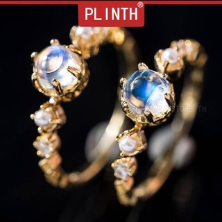 PLINTH แหวนทองคำ 24K หมั้น White Moonstone Pearl907