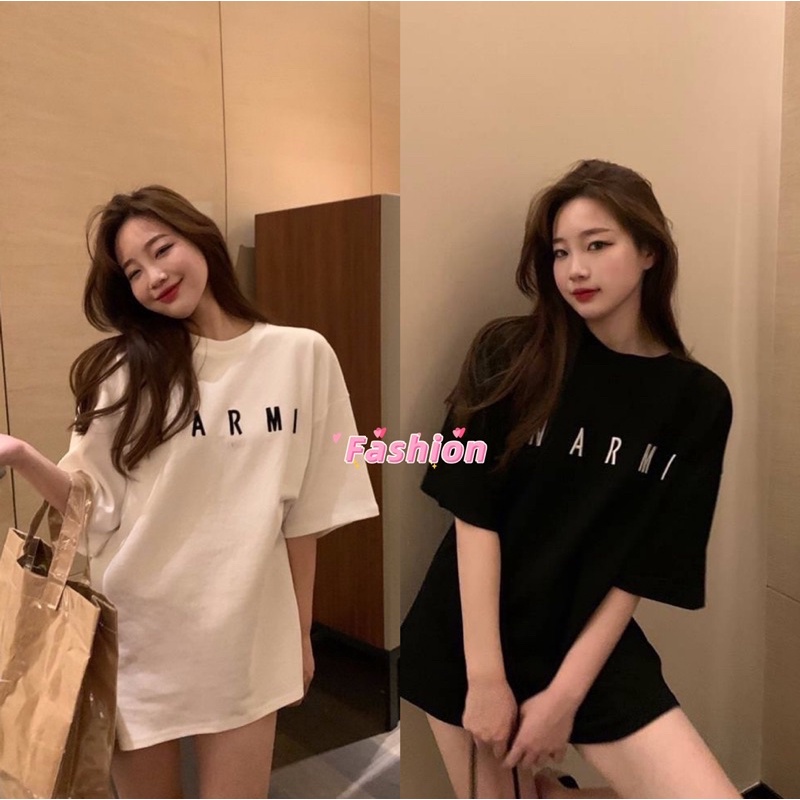 Fashion เสื้อ NARMI -Oversize- ลายเรียบสวย สไตล์เกาหลีน่ารัก เสื้อยืดนิ่ม แขนสั้นแฟชั่น เนื้อผ้าดี M