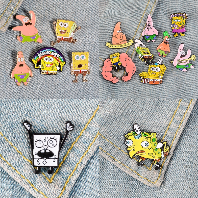 Spongebob SquarePants เข็มกลัด โลหะผสม หลอก สร้างสรรค์ ป้ายเคลือบ สําหรับกระเป๋าเป้สะพายหลัง และเสื้อผ้า ตกแต่ง