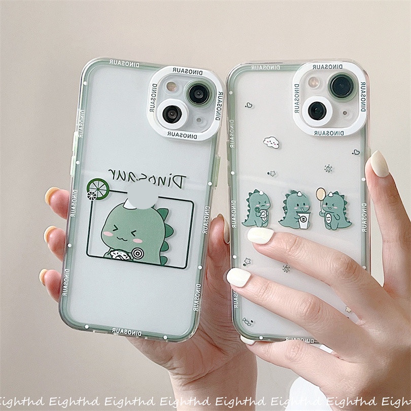 เคสโทรศัพท์มือถือ ซิลิโคนนิ่ม กันกระแทก ลายไดโนเสาร์น่ารัก สีเขียว สําหรับ iPhone 13 12 11 Pro Max X XR Xs Max 6 7 8 Plus SE 2020