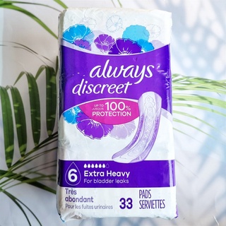 แผ่นอนามัย สำหรับปัสสาวะเล็ด Discreet 6 Extra Heavy For Bladder Leaks 33 Pads (Always®) Incontinence &amp; Postpartum กลั้นปัสสาวะไม่อยู่ หลังคลอด