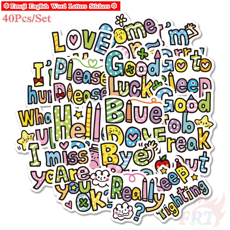 สติ๊กเกอร์ฉลากตัวอักษรคําศัพท์ภาษาอังกฤษ 40 ชิ้น/เซ็ต DIY Decals สติกเกอร์สําหรับอัลบั้มไดอารี่แล็ปท็อปสมุดภาพสเก็ตบอร์ด