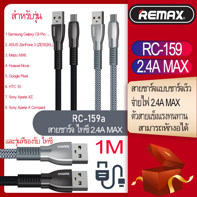 REMAX RC-159 2.4A MAXสายชาร์จโทรศัพท์มือถือ 1เมตร ไทซีของแท้100%