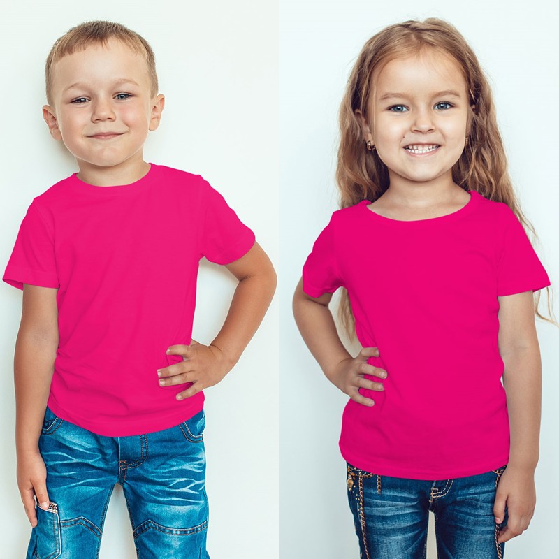 ผ้านิ่มมาก เสื้อยืดเด็ก คอกลม สีพื้น สีชมพูบานเย็น Unisex Cotton 100% TS0015
