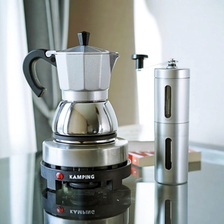 ชุด มอคค่าพอท ฐานสแตนเลส + เตาไฟฟ้า 500w + เครื่องบดเมล็ดกาแฟ พกพา