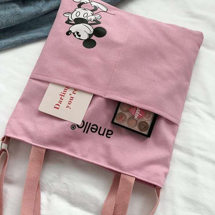 (ส่งจากไทย/พร้อมส่ง)Mickey Mouse ใบใหญ่ ผ้าหนา กระเป๋าผ้า สะพายข้าง สะพายหลัง ถอดสายได -MQbd