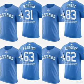 เสื้อยืดกีฬาเบสบอล HQ1 MLB Houston Astros Mchugh Perez Paulino Rodgers สีฟ้า สําหรับผู้ชาย และผู้หญิง QH1