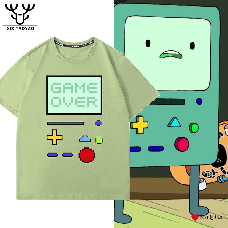 เสื้อยืดสีขาวเสื้อยืดแขนสั้น ผ้าฝ้ายแท้ พิมพ์ลาย Adventure Time Adventure Time Jobby BMO BMO สไตล์เด