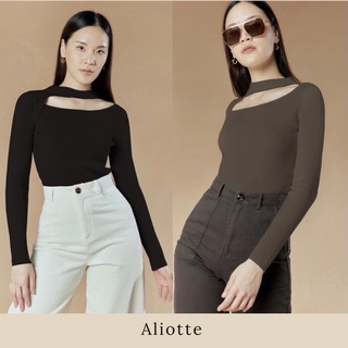 Aliotte - Rayna Top (5Colors) เสื้อ knitt แขนยาวผ้าร่องดีเทลคอปาดด้านหน้า