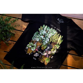 "Variegated Let it Grow" Black T-shirt เสื้อยืดคุณภาพ สีดำ ลายหมู่บ้านต้นไม้ด่าง Premium cotton100