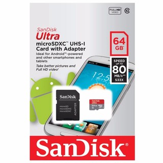 เมมโมรี่การ์ด 64 GB 80 MB/s Sandisk x 1 อัน