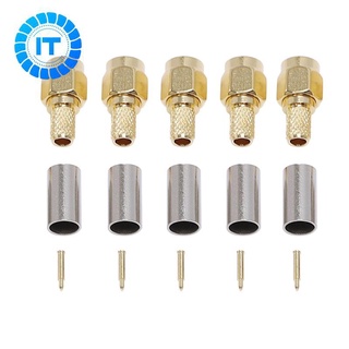 5pcs SMA Male Plug RF Coaxial Connector Crimp for RG58 RG142 RG400 LMR195 RG223