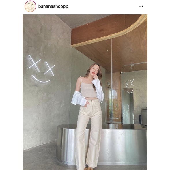 กางเกงยีนส์สีครีมbananashop
