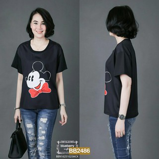 Granddesignplus BB2486 *สีดำ รอบอก 46" เสื้อ T-shirt ลายมิกกี้เมาส์