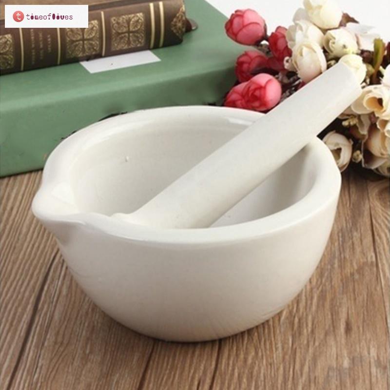 TF▶ Cute Big Bowls Topping Porcelain Mortar+Pestle Mixing Grinding Bowl Tool Set