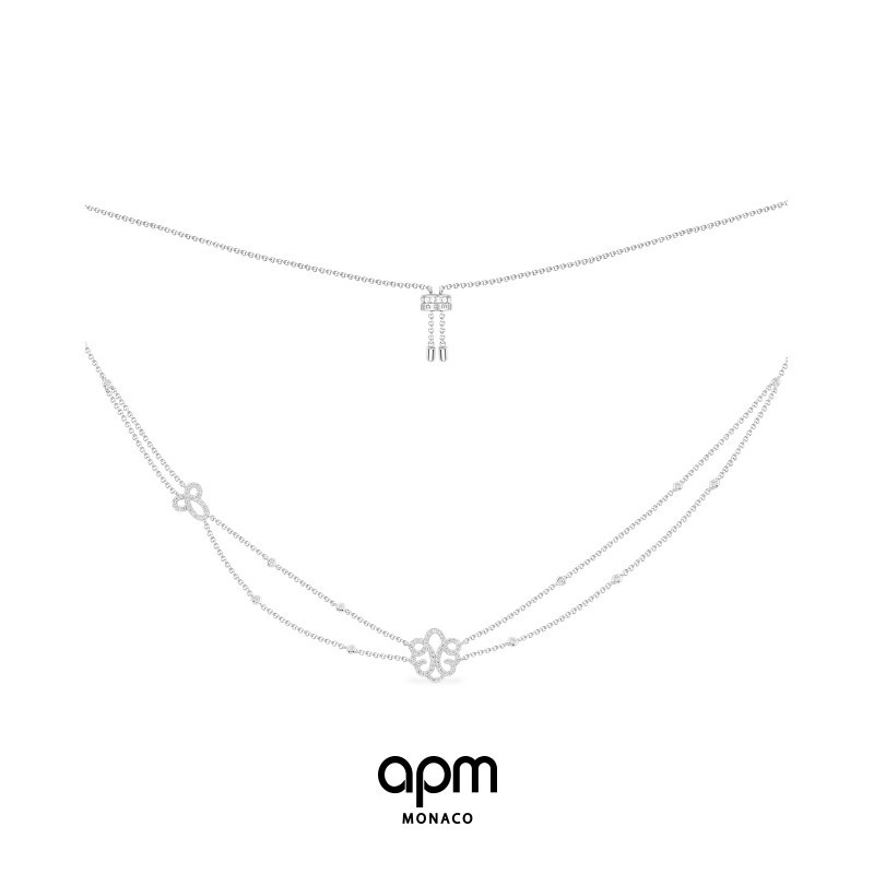 APM Monaco หญ้าหลายใบสร้อยคอคู่โซ่กระดูกไหปลาร้าเงินแสงหรูหรา 2021 สไตล์ใหม่ 520 สําหรับแฟน