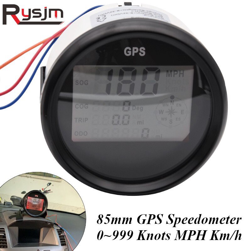 85 มม.ดิจิตอล Marine เรือรถ Speedometer Gauge 0 ~ 999 Knots MPH Km/h ปรับ GPS Speed Gauge พร้อม Back