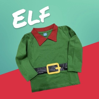 เสื้อเด็กแขนยาว ELF คอปกแดง คาดเข็มขัด (pb485) + กางเกง ELF PANT (pbp54)