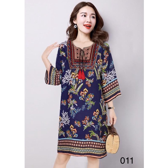 พร้อมส่ง  มินิเดรสสาวอวบ เดรสสั้น เดรสสั้นสไตล์โบฮีเมี่ยน   ตรงไซส์100% 808#