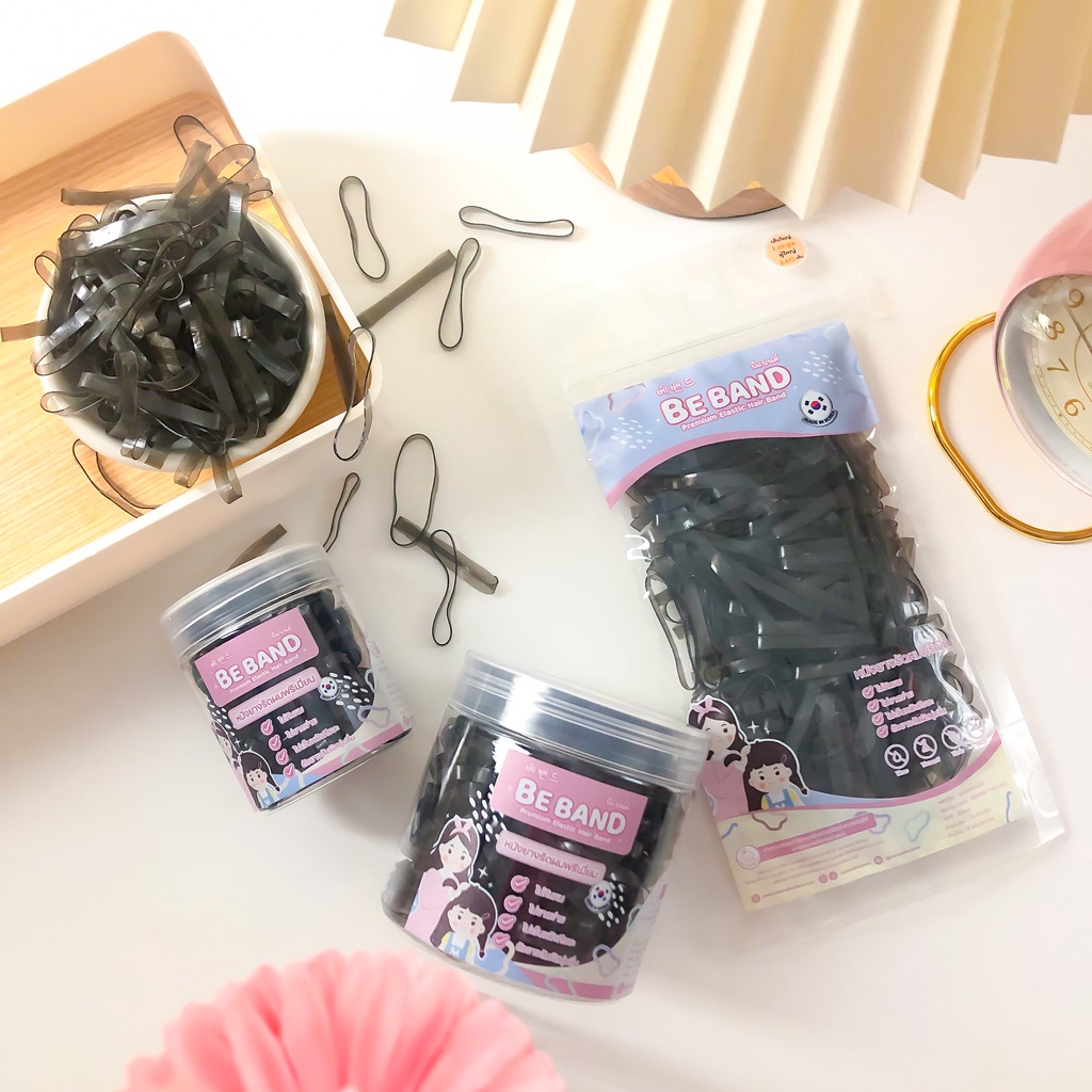 BEBAND หนังยางรัดผม ไม่กินผม ไม่ดีดขาดง่าย [ยางเส้นใหญ่Large : ใช้รัดผมเด็กโต 12ปี+ รัดผมผู้ใหญ่] สีดำใส Clear Black