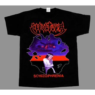 เสื้อยืดสีขาวเสื้อยืดคอกลม ผ้าฝ้ายแท้ พิมพ์ลายการ์ตูน Sepultura Schizophrenia87 สําหรับผู้ชายS-4XL