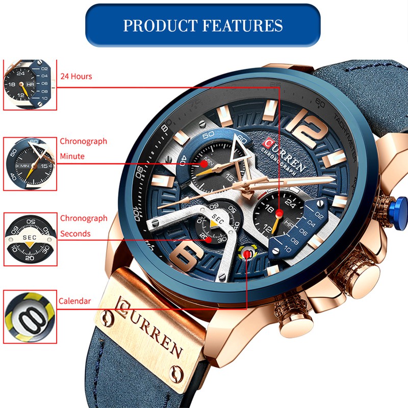 [Genuine/wholesale/cash on delivery] CURREN men's quartz watch, leather strap, waterproof, sports, 8329XA - รูปที่ 7