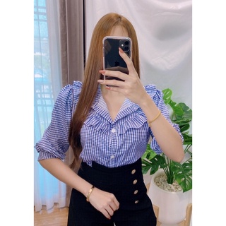 เสื้อคอจีนอกระบาย เเขนสามส่วน สก้อตเล็ก อก40ยาว23