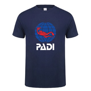 PADI T shirt เสื้อลำลองสำหรับบุรุษฝ้าย scuba driver padi เสื้อยืดฤดูร้อนใหม่ O คอ tops สีน้ำเงินเข้ม